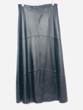 Yvonne Marie Black 100% Lambskin Leather Maxi Skirt 14